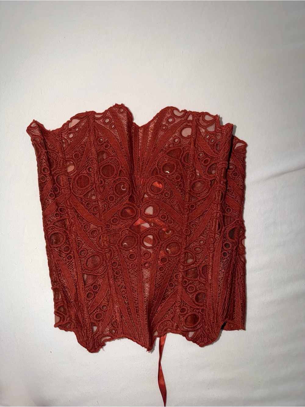 Fashion Nova Rust Lace Strapless Corset Top